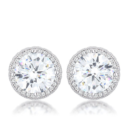 Jan 9mm Clear Round CZ Halo Silver Earrings | 2.9ct