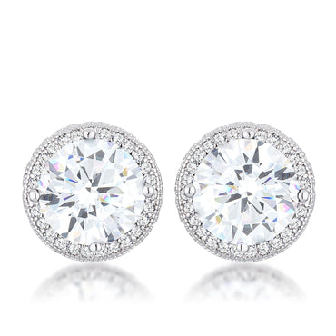 Jan Blue 9mm Green Round CZ Halo Silver Earrings | 3ct