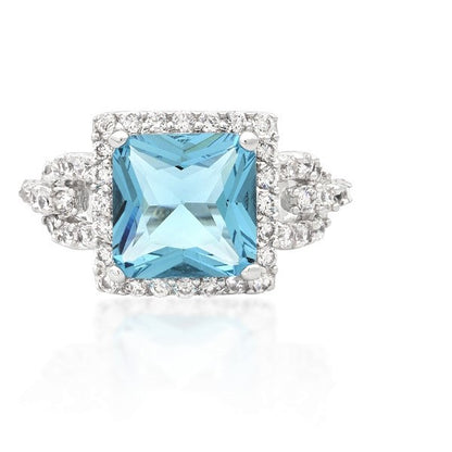 Kara 5.6ct Aqua Princess Halo Cocktail Ring | 6ct