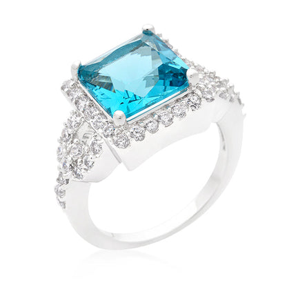 Kara 5.6ct Aqua Princess Halo Cocktail Ring | 6ct