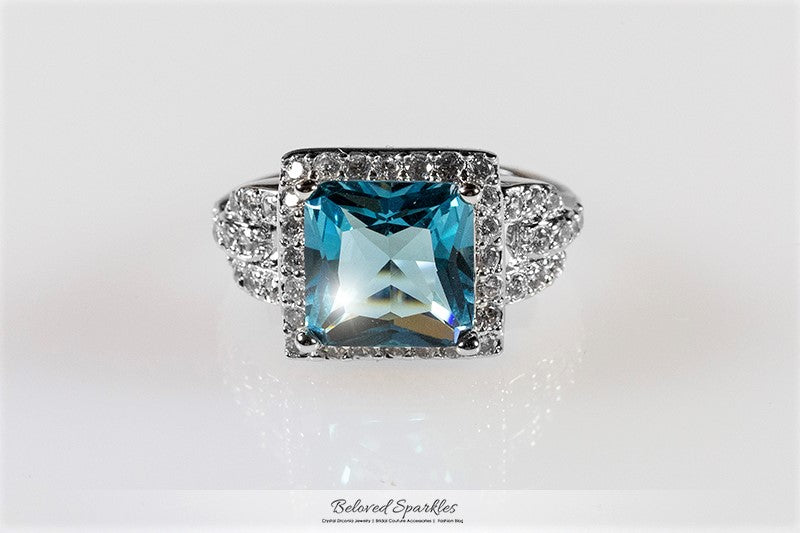 Kara 5.6ct Aqua Princess Halo Cocktail Ring | 6ct