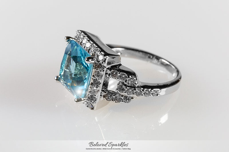 Kara 5.6ct Aqua Princess Halo Cocktail Ring | 6ct