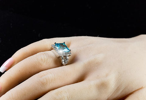 Kara 5.6ct Aqua Princess Halo Cocktail Ring | 6ct