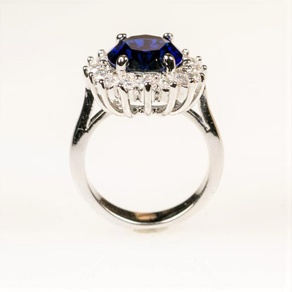 Katie Royal Sapphire 12mm Oval Halo Engagement Ring | 6.5ct