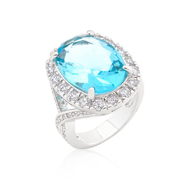 Kaylin Aqua Blue Cushion Cut Halo Cocktail Ring | 15ct