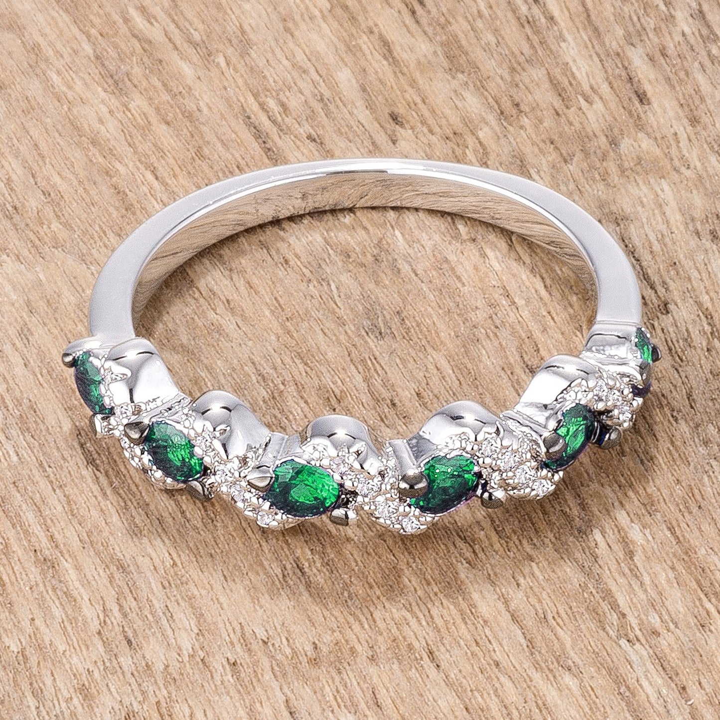 Kerra S Shape Emerald & Clear Half Eternity Ring | .8ct