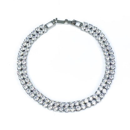 Kim 2 Row Round CZ Silver Tennis Bracelet | 20ct