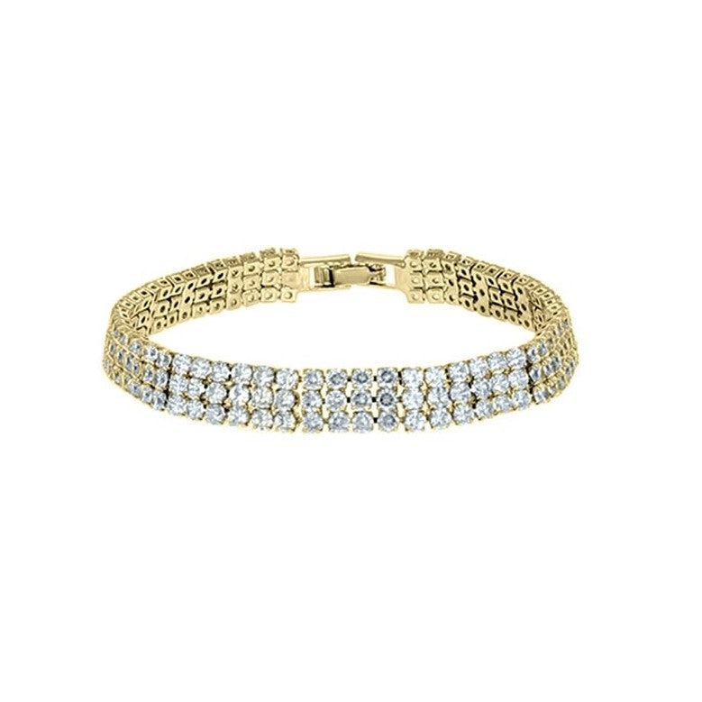 Kim 3 Row Round CZ Gold Tennis Bracelet | 20ct