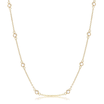 Lecia 16” Gold Round CZ Bezel Saturn Necklace