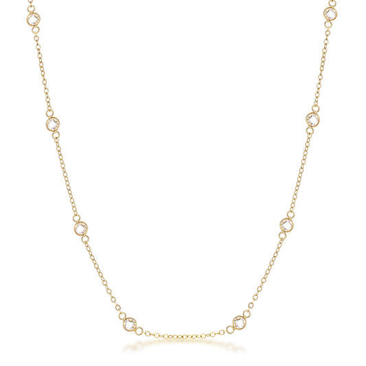 Lecia 16” Gold Round CZ Bezel Saturn Necklace