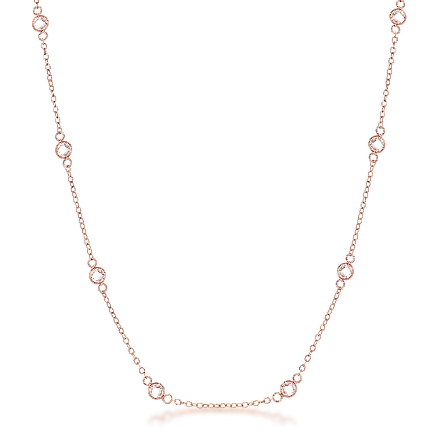 Lecia 16” Rosegold Round CZ Bezel Saturn Necklace