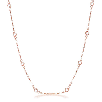 Lecia 16” Rosegold Round CZ Bezel Saturn Necklace