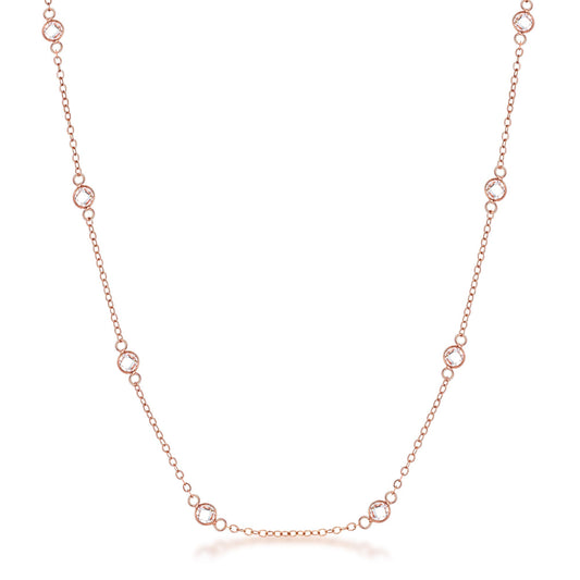 Lecia 16” Rosegold Round CZ Bezel Saturn Necklace