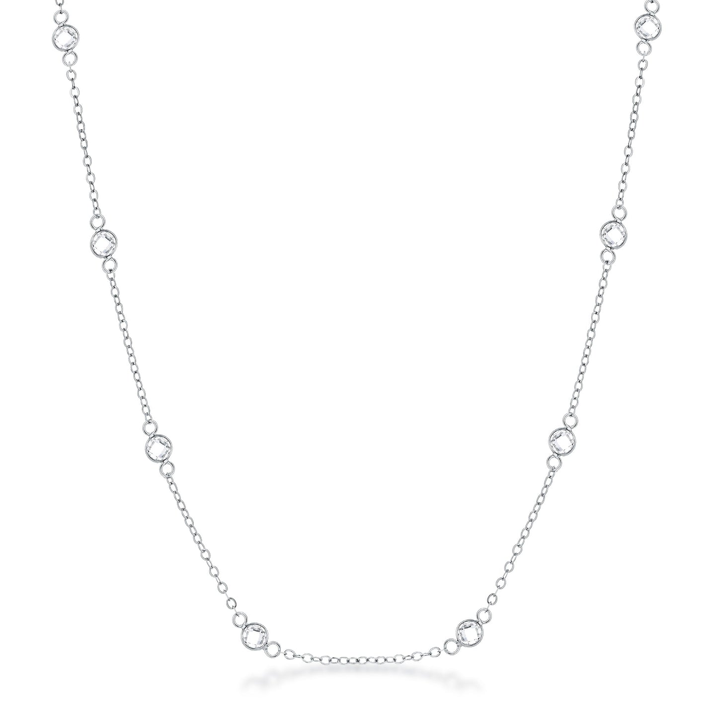 Lecia 16” Silver CZ Round Bezel Saturn Necklace