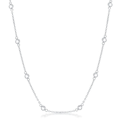 Lecia 16” Silver CZ Round Bezel Saturn Necklace