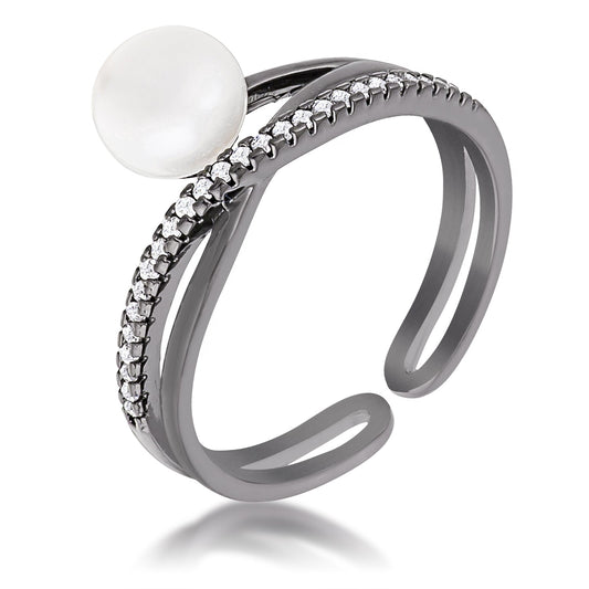 Lin Hematite 7mm Pearl Ribbon Bypass Ring