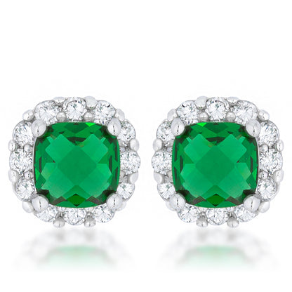 Liz Emerald Cushion Halo Stud Earrings | 2ct