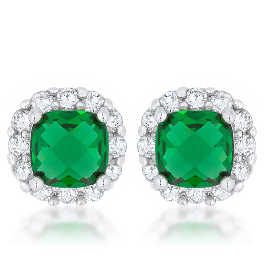 Liz Emerald Cushion Halo Stud Earrings | 2ct