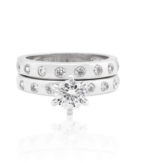 Lorenza 1ct Round Bezel Set Engagement Ring Set | 3ct