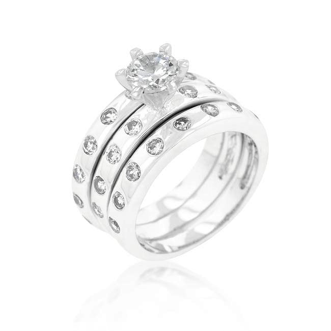 Lorenza 1ct Round Bezel Set Engagement Ring Set | 3.5ct