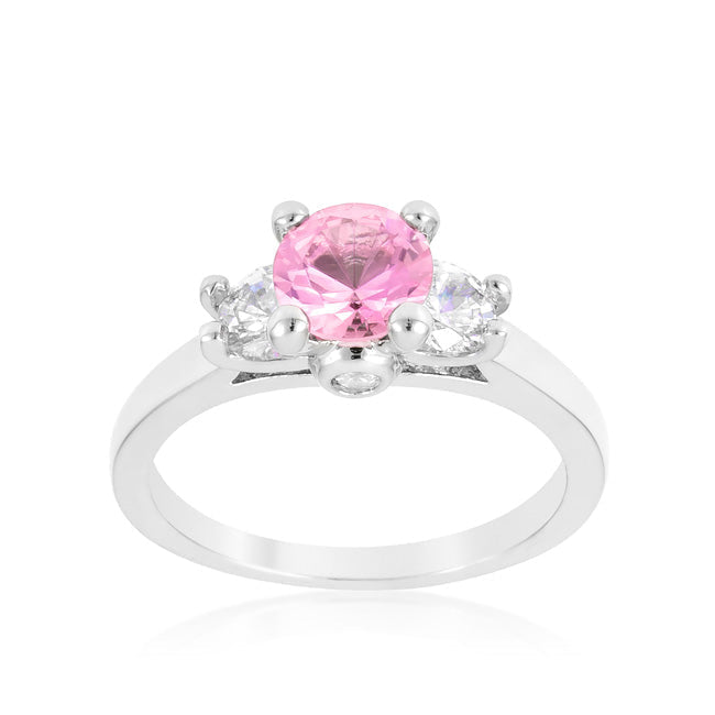 Marcy 6.5mm Fuchsia Pink Three Stone CZ Ring | 1ct