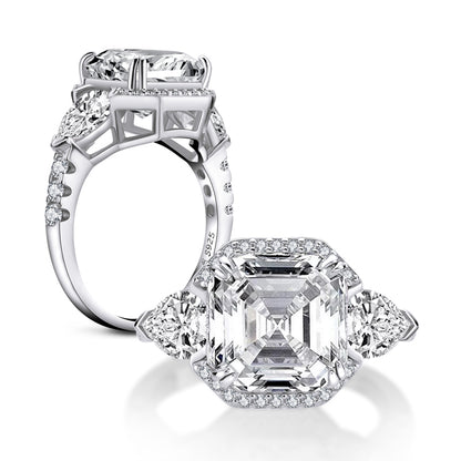 Mavis 10mm Asscher Cubic Zirconia Halo Engagement Ring | 7ct | Sterling Silver