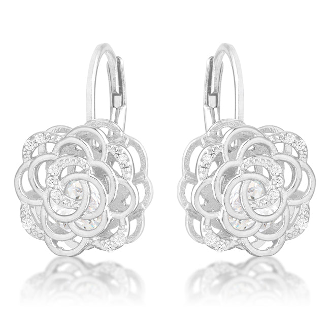 Maya CZ Rose Drop Silvertone Earrings