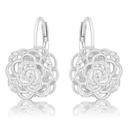 Maya CZ Rose Drop Silvertone Earrings