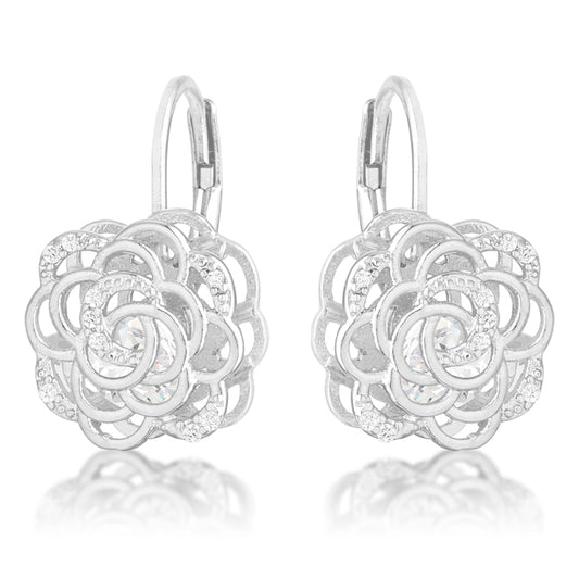 Maya CZ Rose Drop Silvertone Earrings