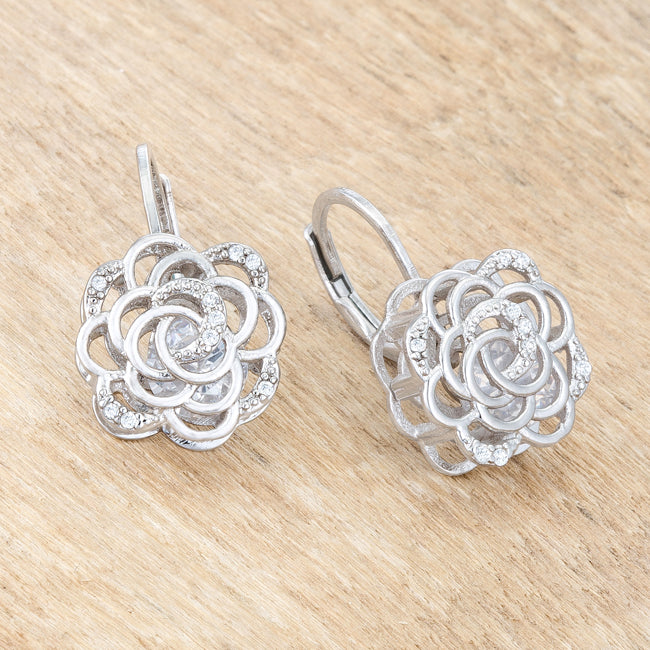 Maya CZ Rose Drop Silvertone Earrings