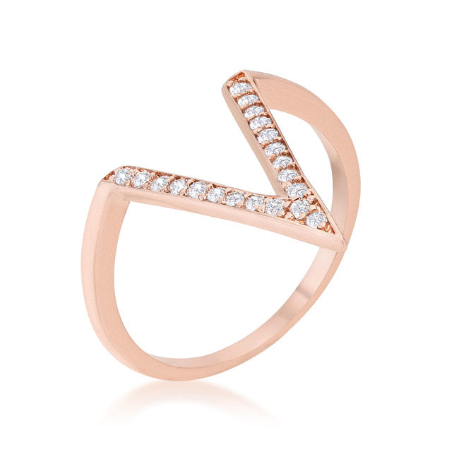 Michelle Rose Gold Delicate V-Shape  Fashion Cocktail Ring | 0.5ct | Cubic Zirconia | Rose Gold - Beloved Sparkles