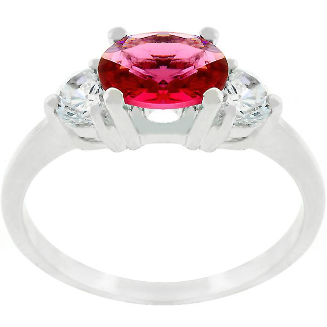 Miranna Three Stone CZ Rhodium Garnet Red Ring | 1.5ct | Cubic Zirconia | Silver