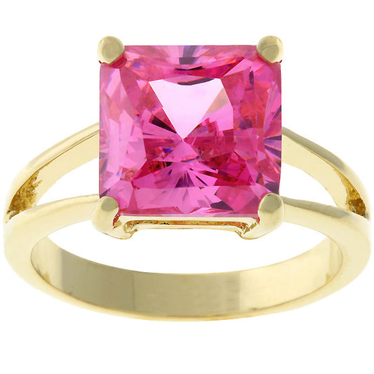 Nadine Pink Princess Cut Gold Cocktail Ring | 5.6ct