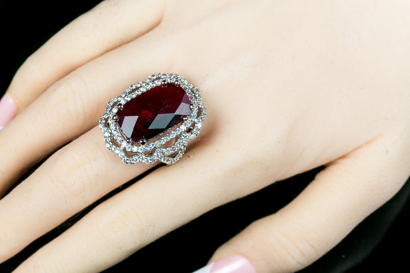 Nahida 24ct Faceted Ruby CZ Cocktail Ring | 26ct