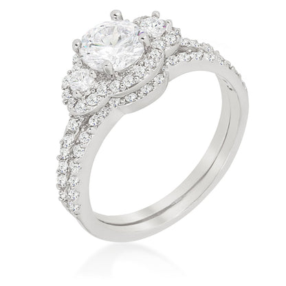 Narah Three Stone Halo Engagement Wedding Ring Set | 2.5ct