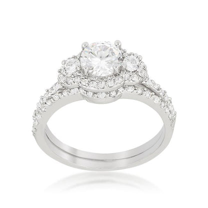 Narah Three Stone Halo Engagement Wedding Ring Set | 2.5ct