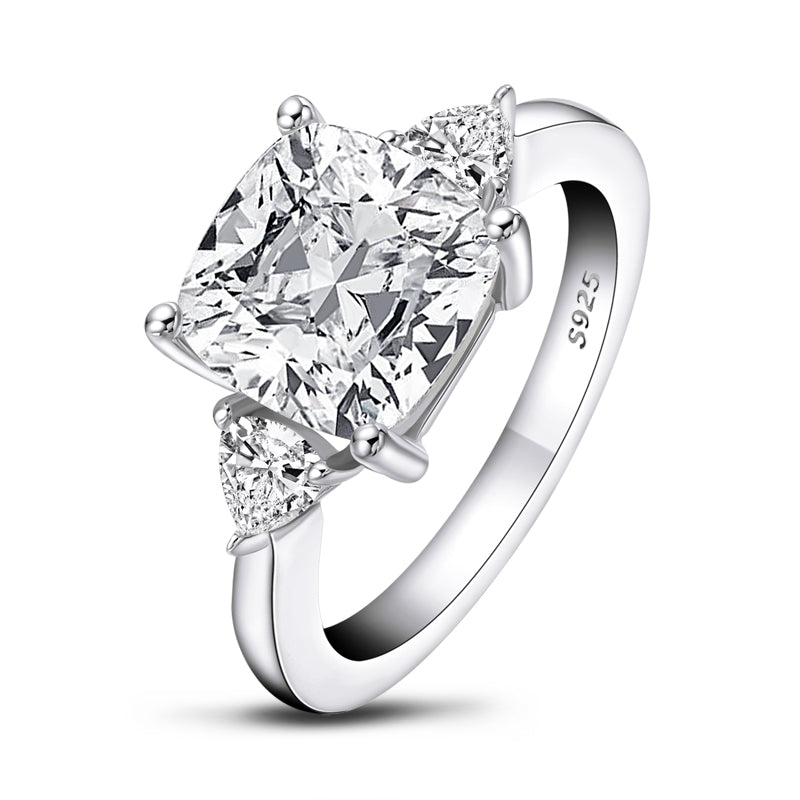 Nikki 10mm Cushion Three Stone Engagement Ring | 5.6ct | Sterling Silverr