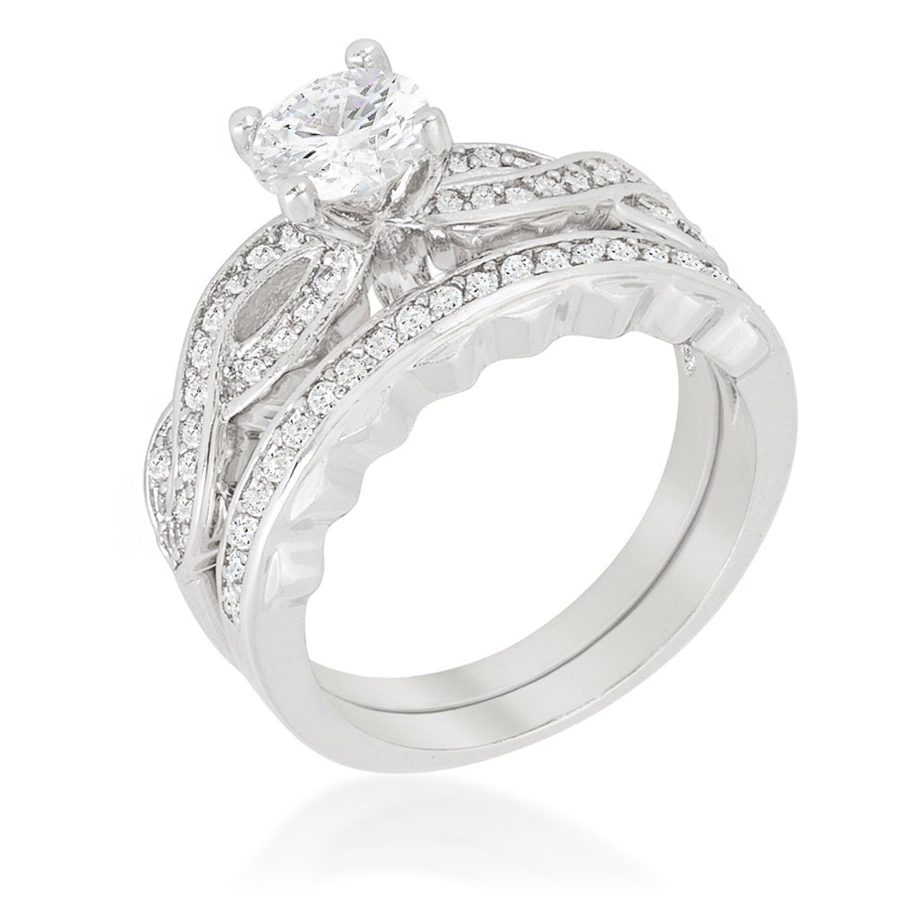 Three Stone Wedding Engagement Ring Set Bridal Set 2.5CT AAAAA CZ Size 7.5