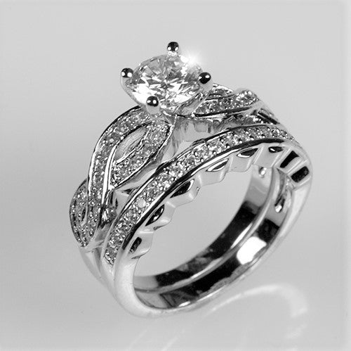 Three Stone Wedding Engagement Ring Set Bridal Set 2.5CT AAAAA CZ Size 7.5
