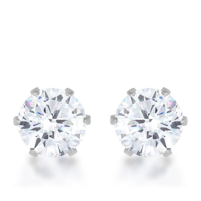 Reign Clear Round Stud Earrings – 6mm | 1ct | Stainless Steel