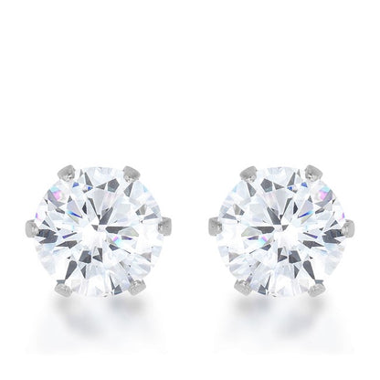 Reign Clear Round Stud Earrings – 6mm | 1ct | Stainless Steel