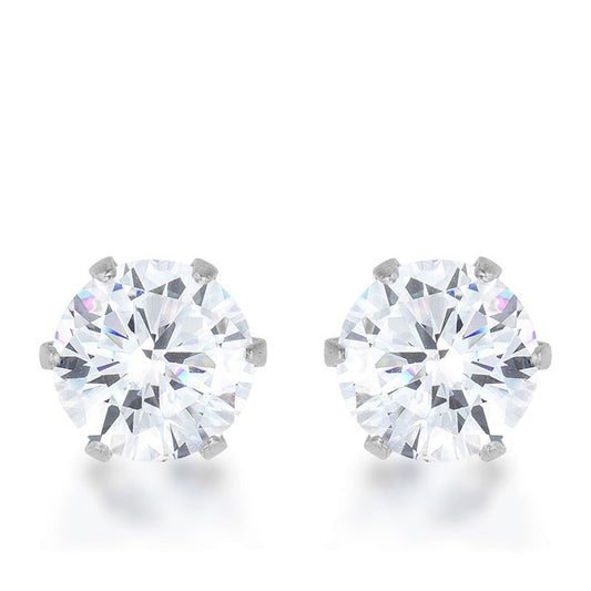 Reign Clear Round Stud Earrings – 6mm | 1ct | Stainless Steel