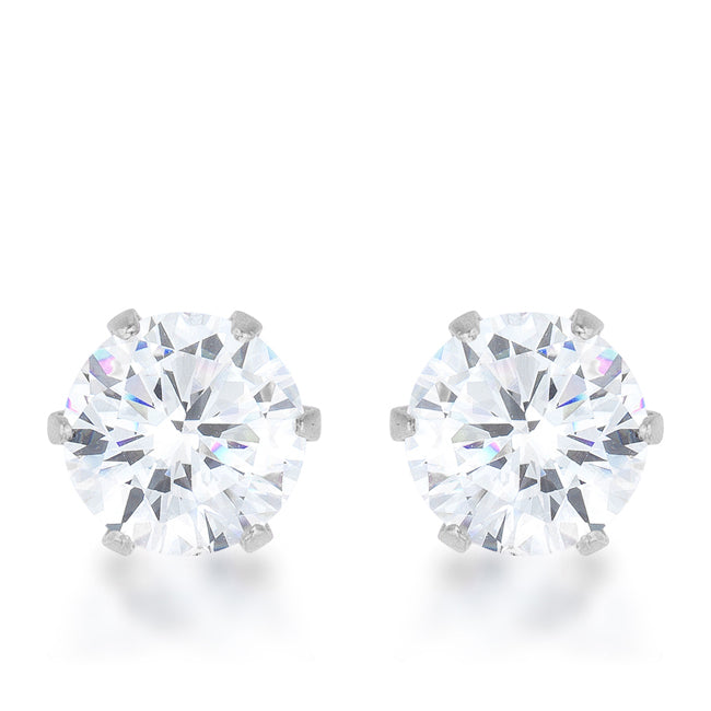 Reign Clear Round Stud Earrings – 6mm | 1ct | Stainless Steel