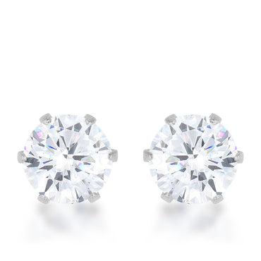 Reign Clear Round Stud Earrings – 6mm | 1ct | Stainless Steel