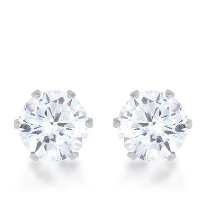 Reign Clear Round Stud Earrings – 6mm | 1ct | Stainless Steel