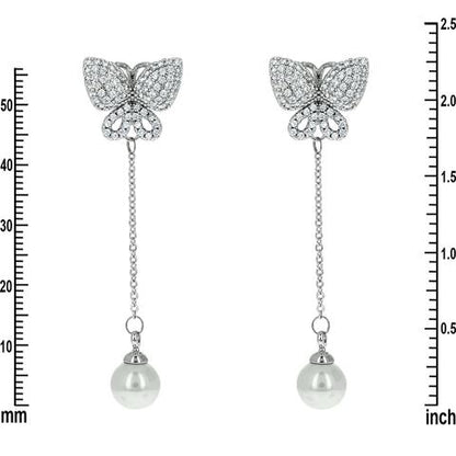 Rene CZ Butterfly Pearl Dangle Earrings