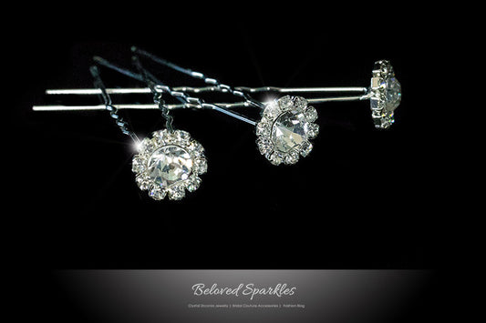 Lydia-1 Clear Diamond Halo Hair Stick Pin | Rhinestone - Beloved Sparkles
