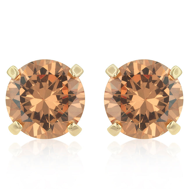 Rolina Champagne Round CZ Stud Earrings