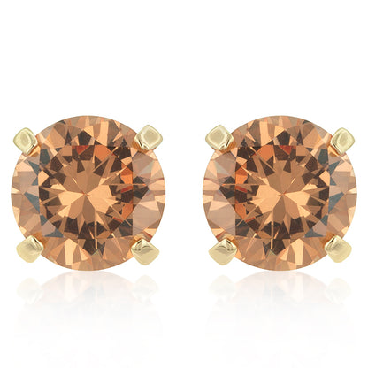 Rolina Champagne Round CZ Stud Earrings