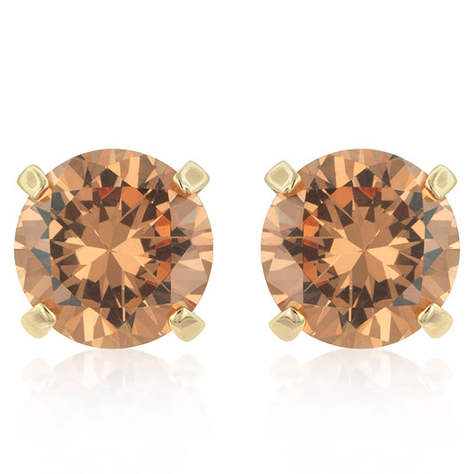 Rolina Champagne Round CZ Stud Earrings